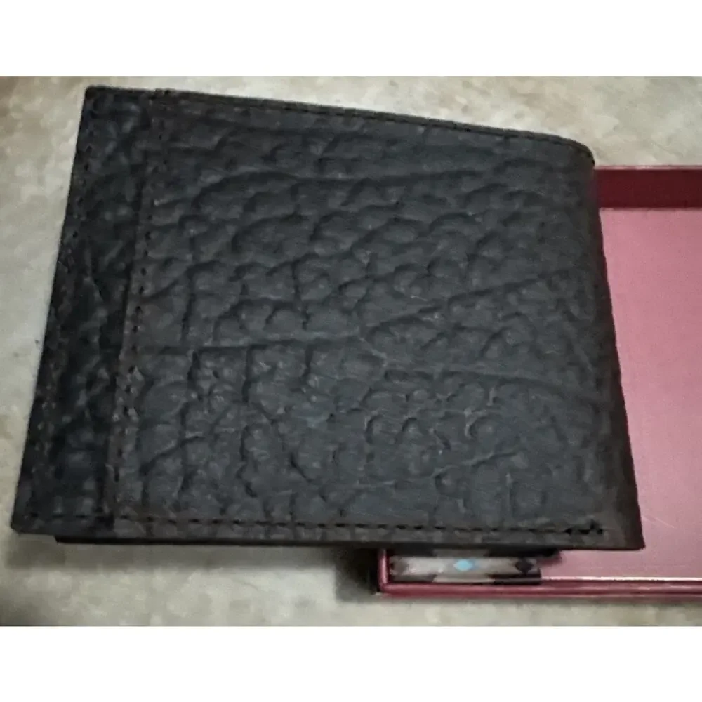 Red Dirt Hat Co Genuine Bison Grain Leather Bifold Wallet Brown NEW NIB